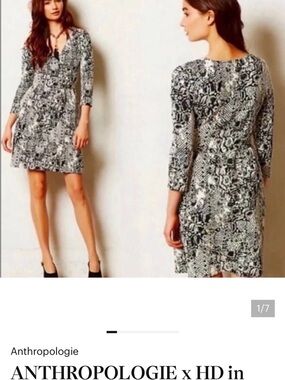 HD in Paris Anthropologie Black & White Snakeskin Print Womens Dress Size SP
